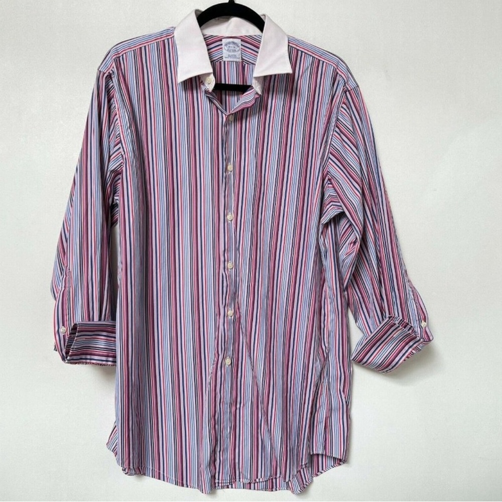 Brooks Brother Button Down Shirt Multicolor Striped French Cuff Long Sleeve 16.5